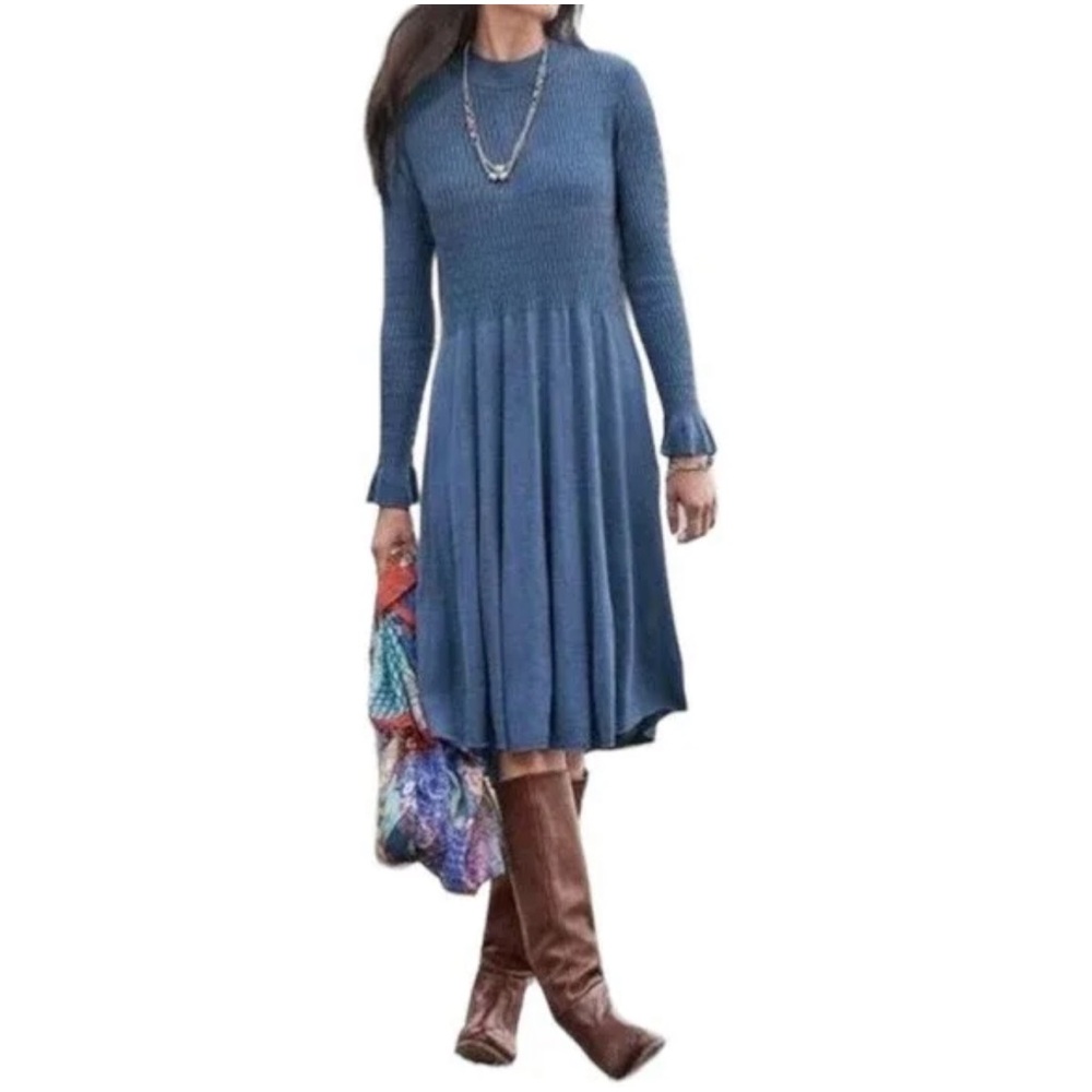 Sundance Natural Hues Knit Fit & Flair Sweater Dress in Blue Size XS